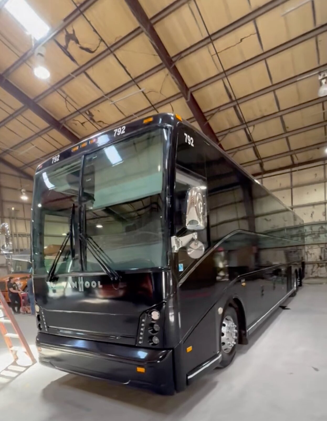 Tour bus inside the Peak Performance service bay